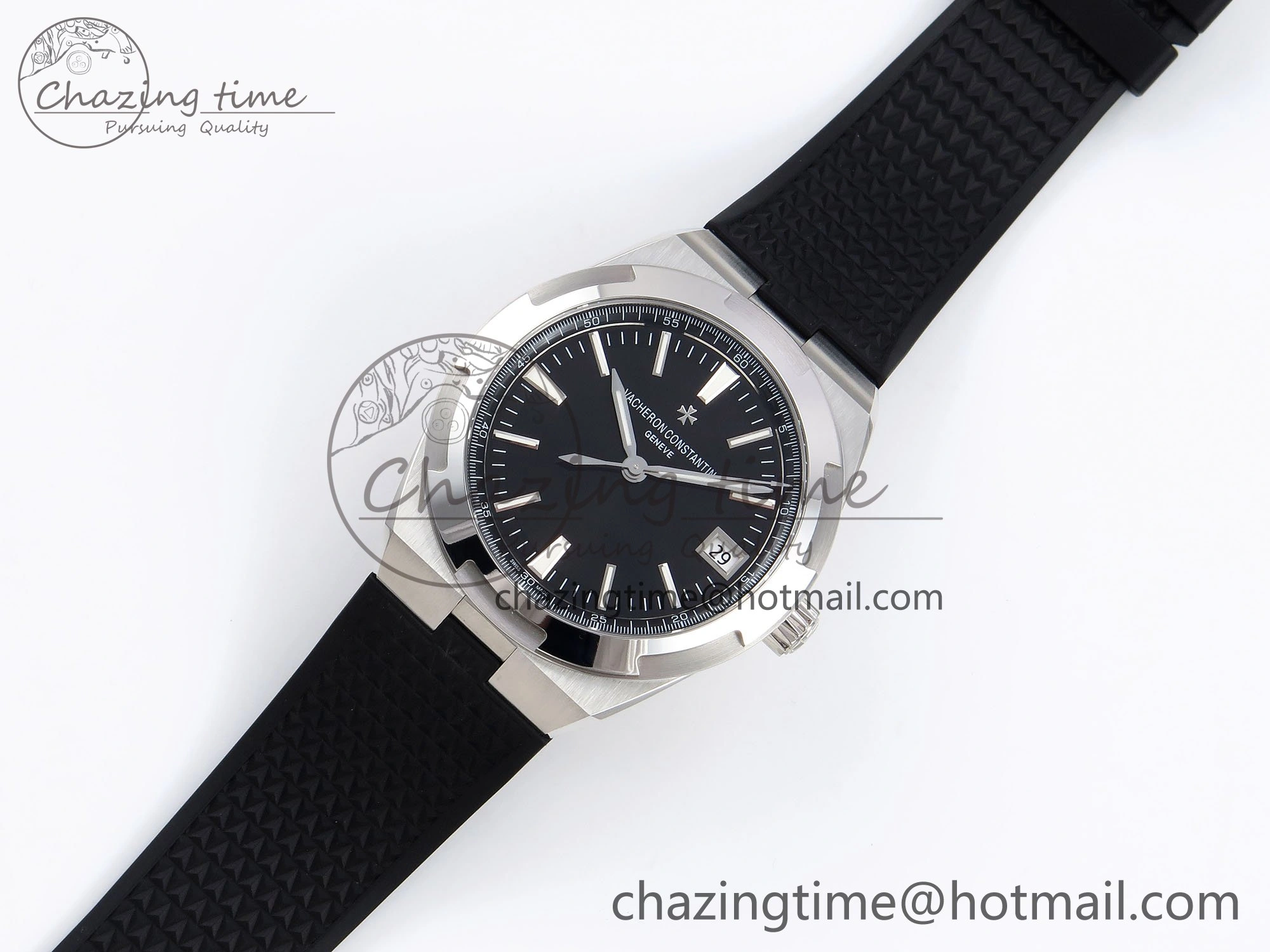 Overseas 4500V SS MKSF 1:1 Best Edition Black Dial on Black Rubber Strap A5100