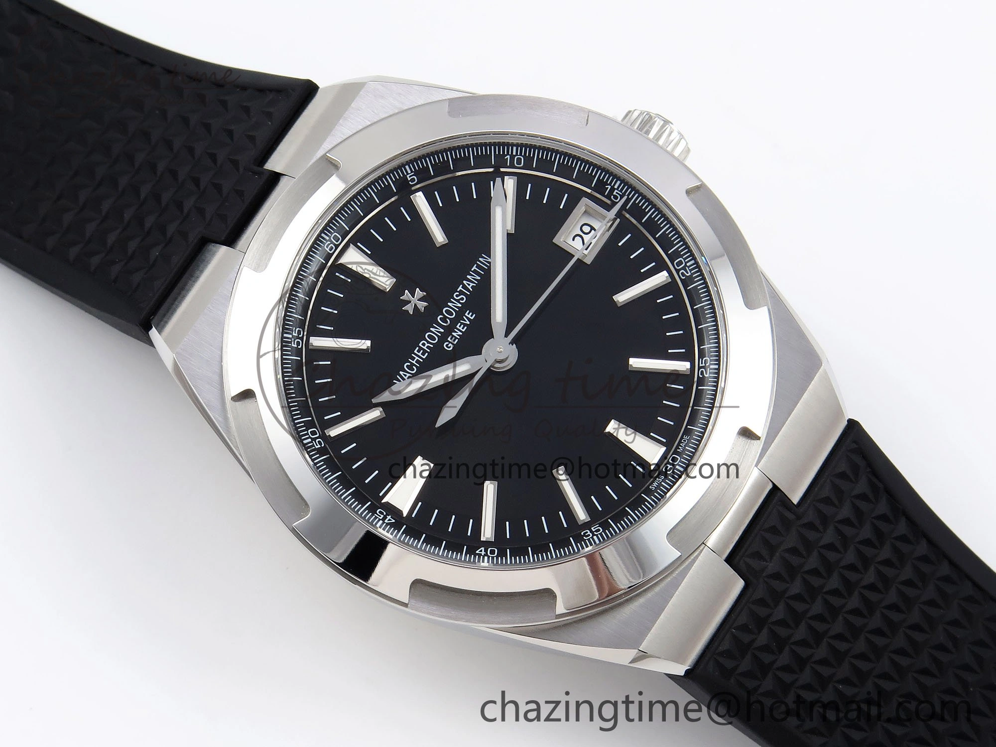 Overseas 4500V SS MKSF 1:1 Best Edition Black Dial on Black Rubber Strap A5100