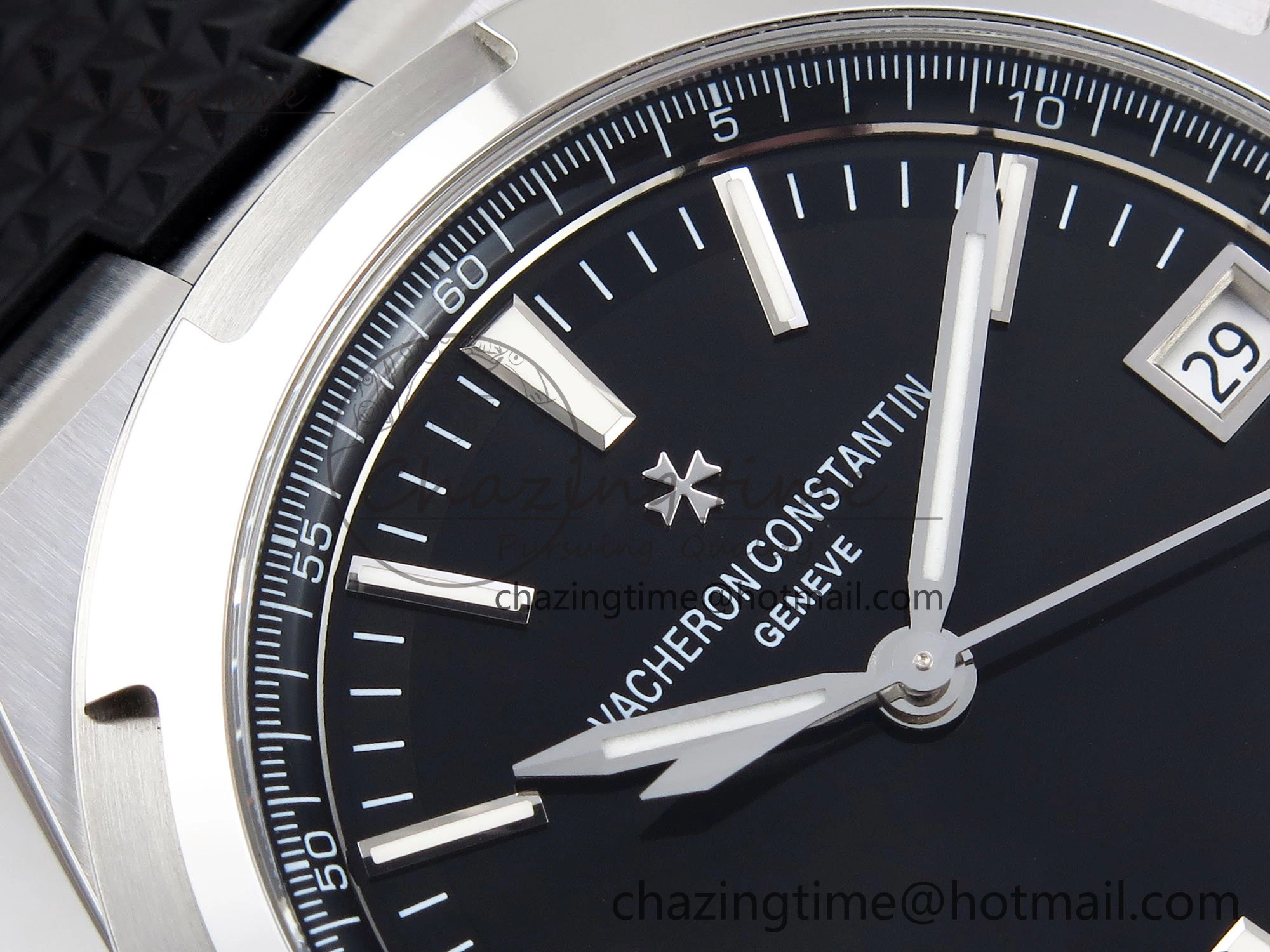 Overseas 4500V SS MKSF 1:1 Best Edition Black Dial on Black Rubber Strap A5100