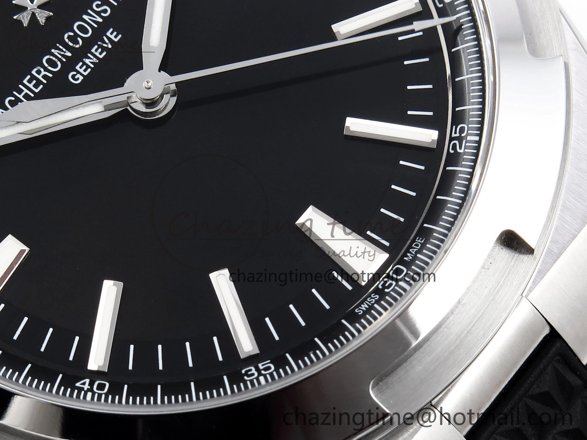 Overseas 4500V SS MKSF 1:1 Best Edition Black Dial on Black Rubber Strap A5100