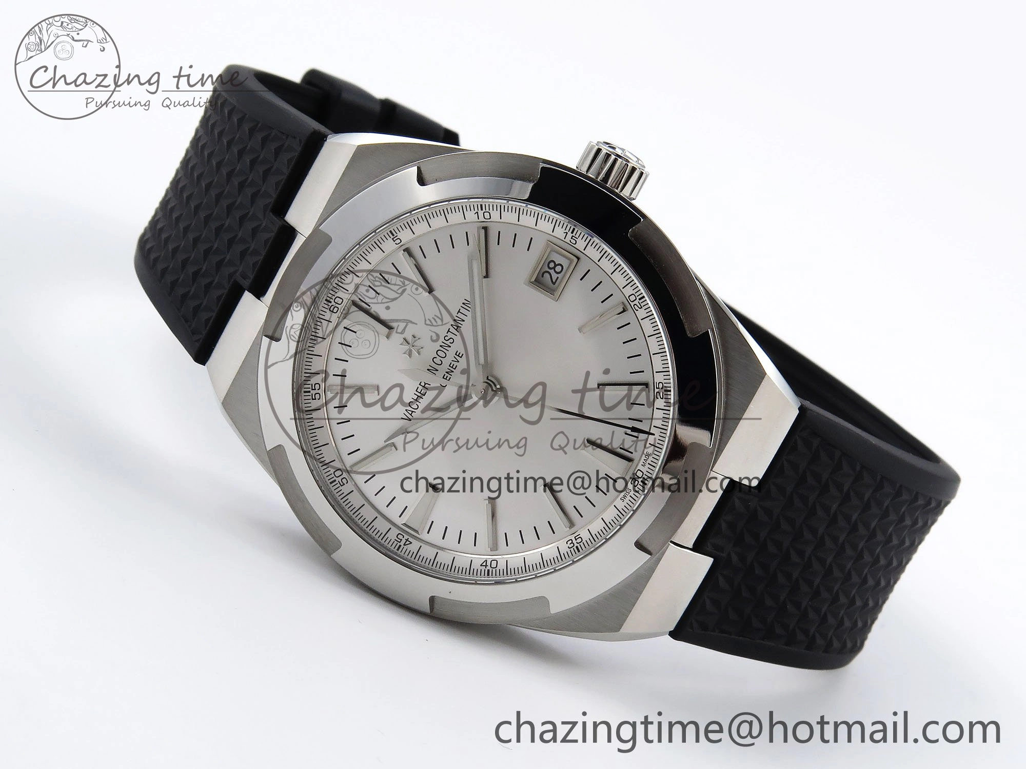 Overseas 4500V SS MKSF 1:1 Best Edition White Dial on Black Rubber Strap A5100