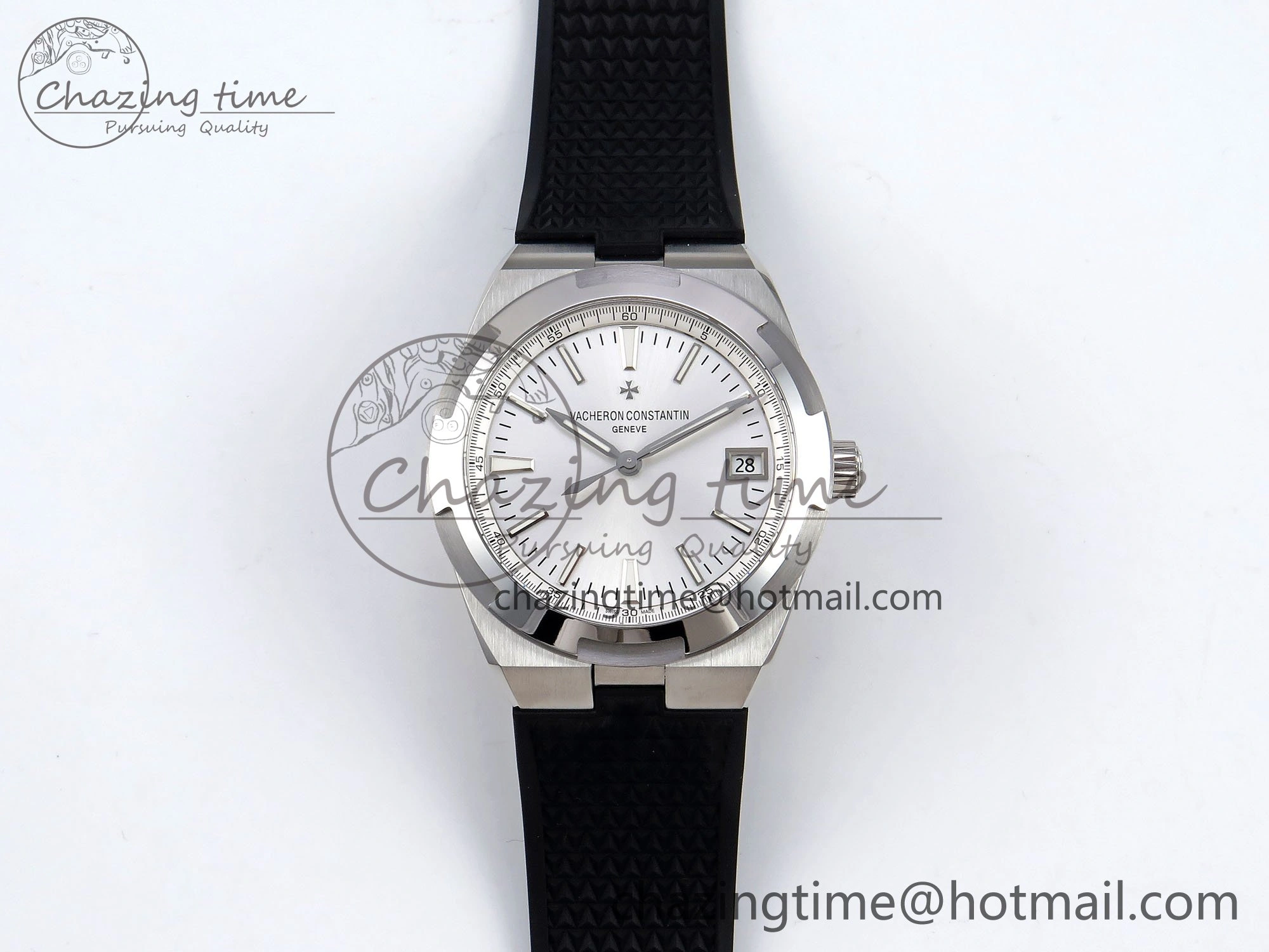 Overseas 4500V SS MKSF 1:1 Best Edition White Dial on Black Rubber Strap A5100