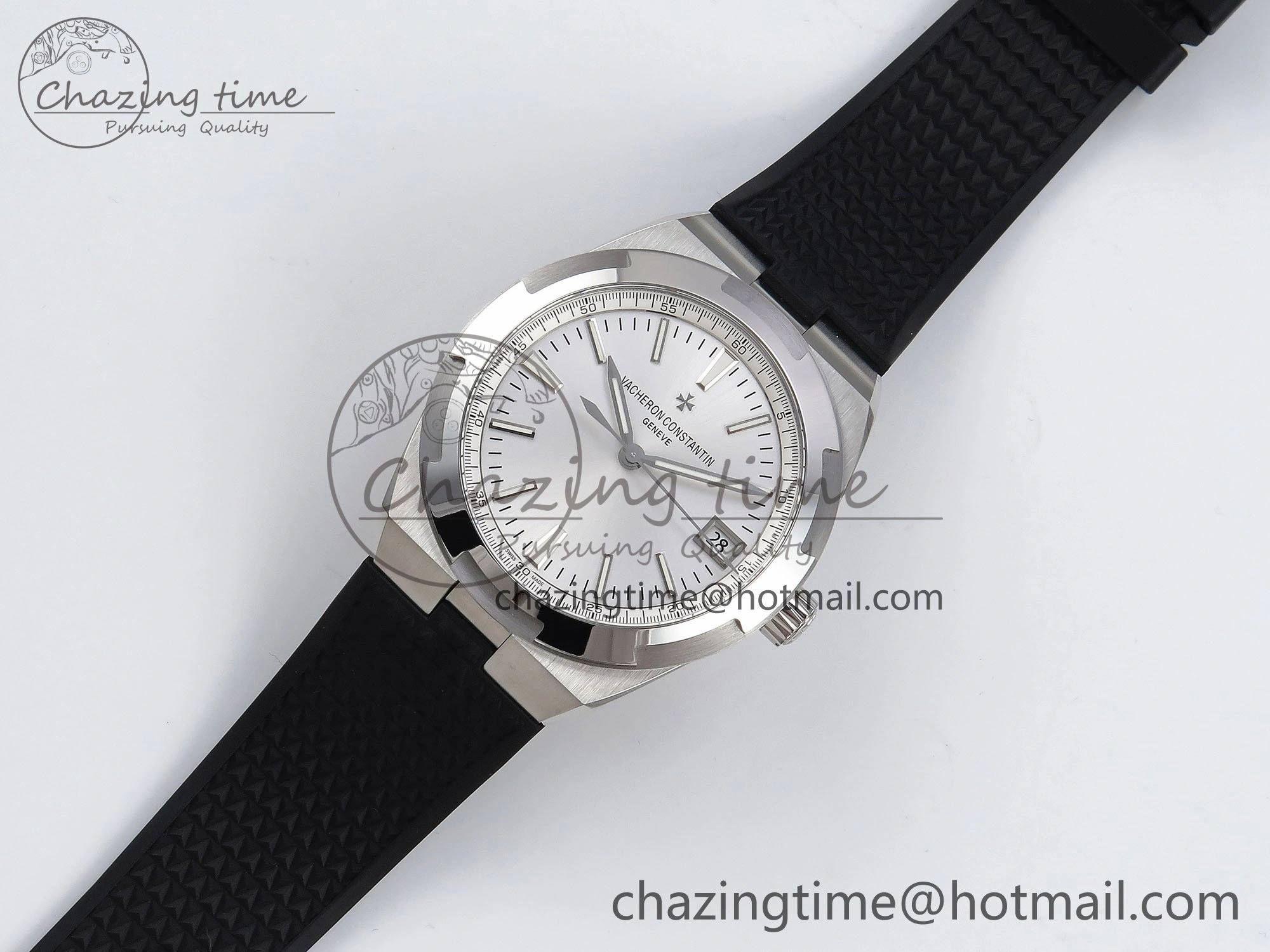 Overseas 4500V SS MKSF 1:1 Best Edition White Dial on Black Rubber Strap A5100