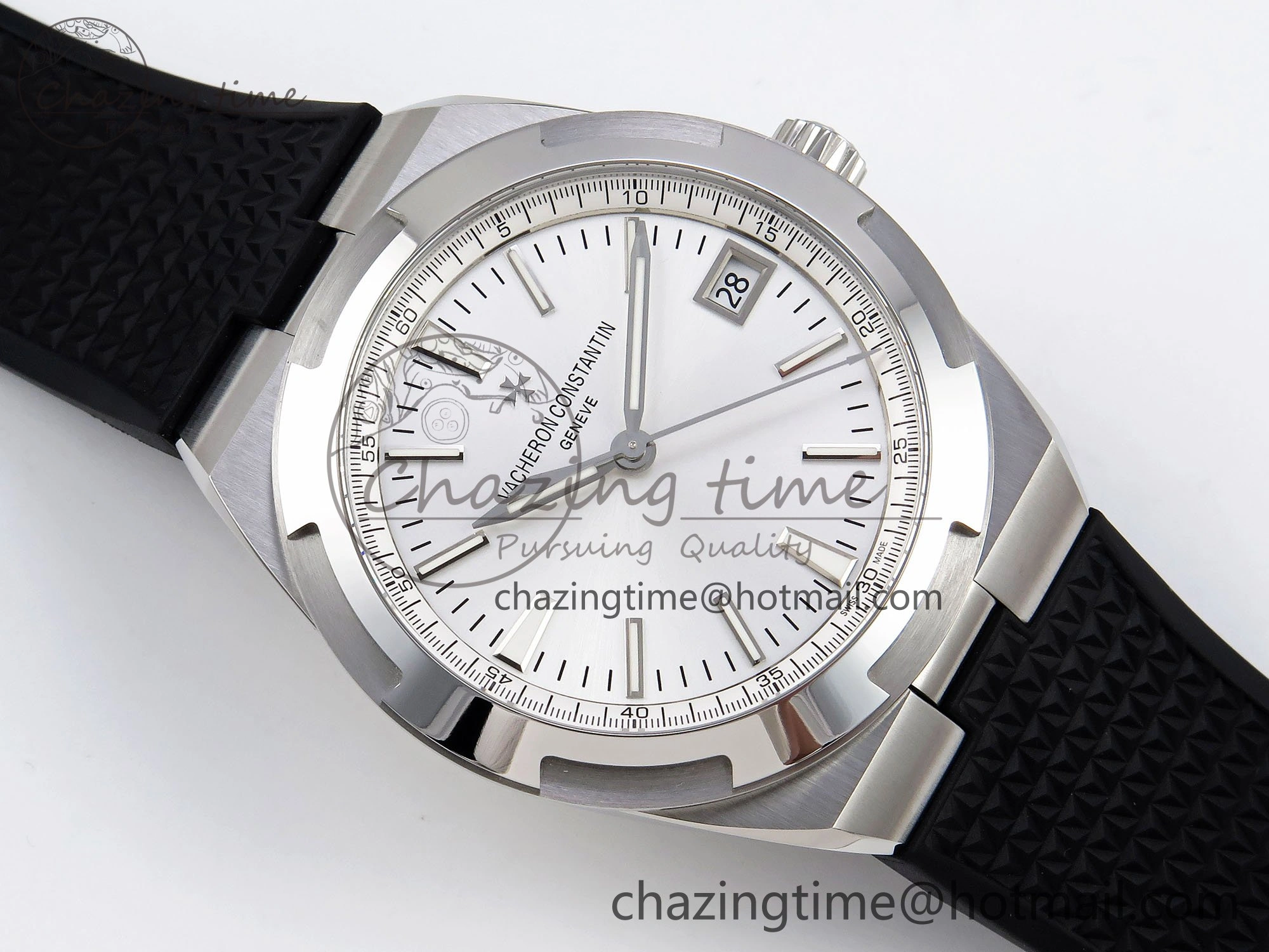 Overseas 4500V SS MKSF 1:1 Best Edition White Dial on Black Rubber Strap A5100