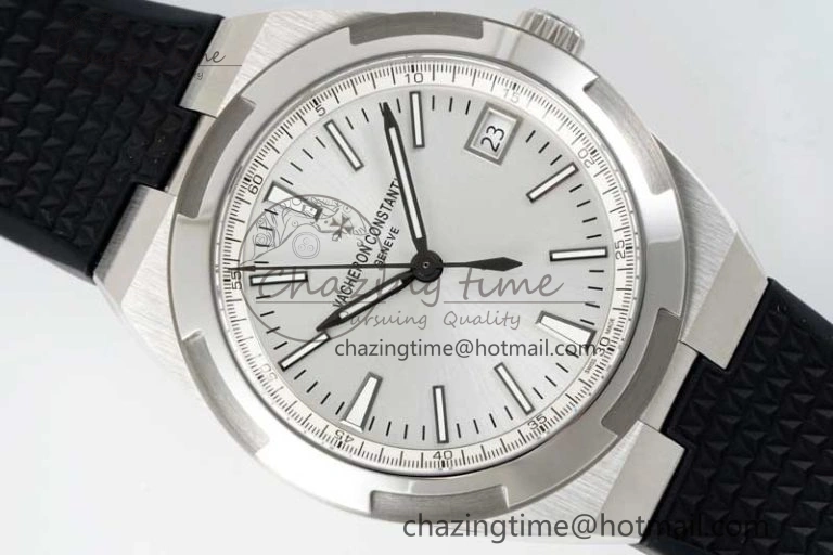 Overseas 4500V SS ZF 1:1 Best Edition Silver Dial on Black Rubber Strap A5100