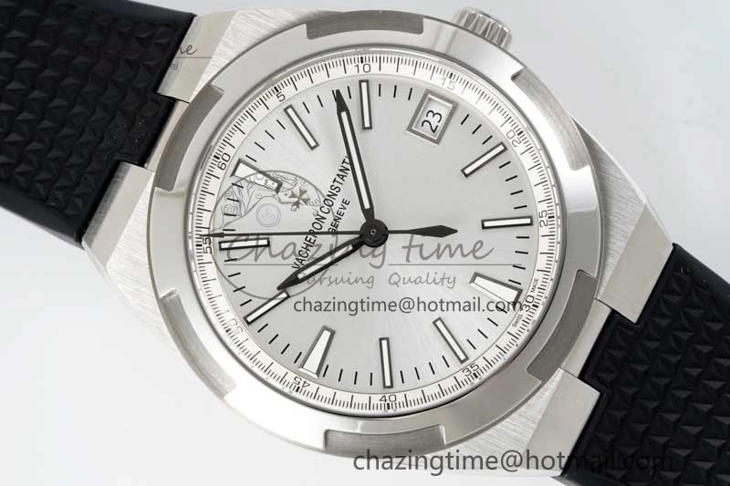 Overseas 4500V SS ZF 1:1 Best Edition Silver Dial on Black Rubber Strap A5100