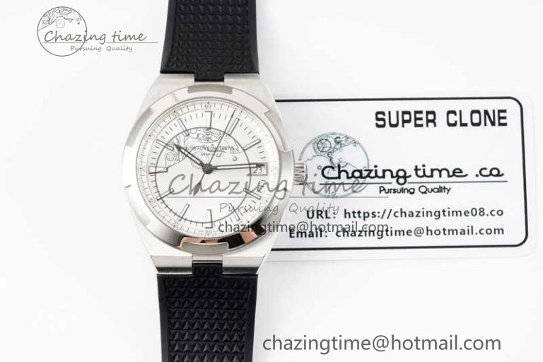 Overseas 4500V SS ZF 1:1 Best Edition Silver Dial on Black Rubber Strap A5100