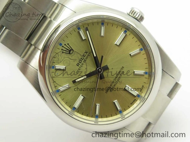 Oyster Perpetual 34mm 114200 UBF 1:1 Best Edition Gold Dial on SS Bracelet A2836