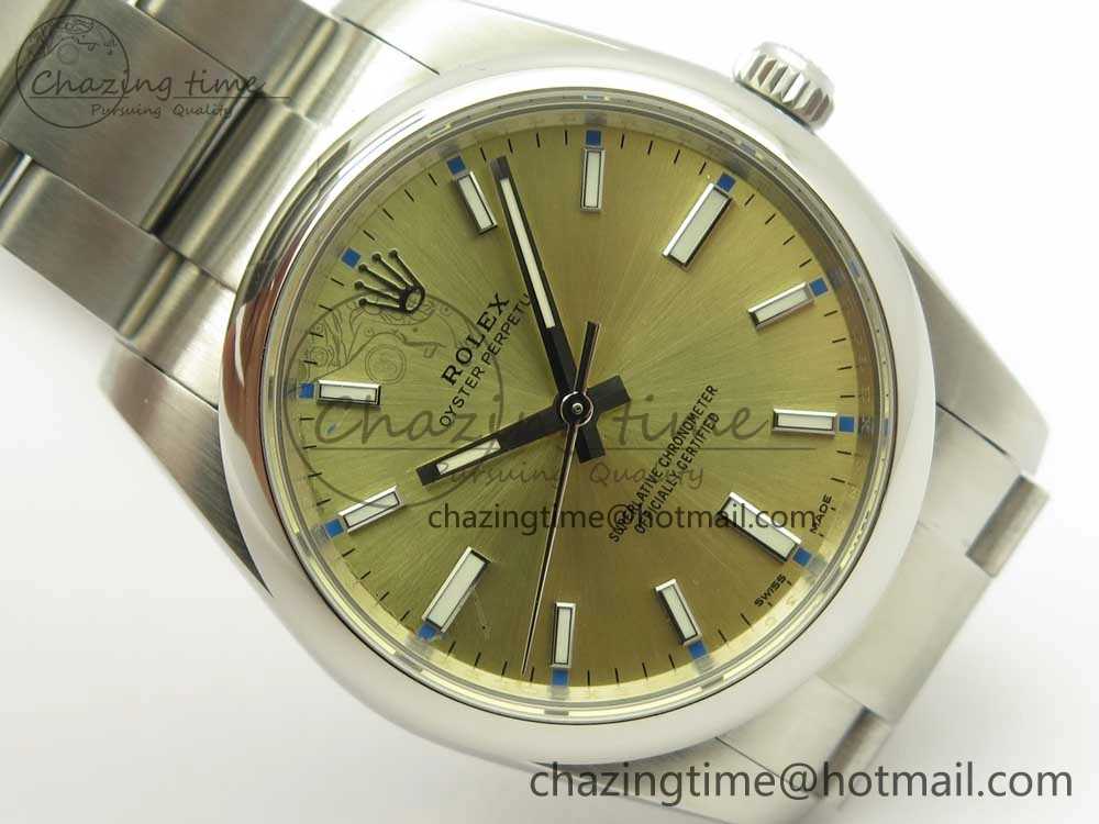 Oyster Perpetual 34mm 114200 UBF 1:1 Best Edition Gold Dial on SS Bracelet A2836