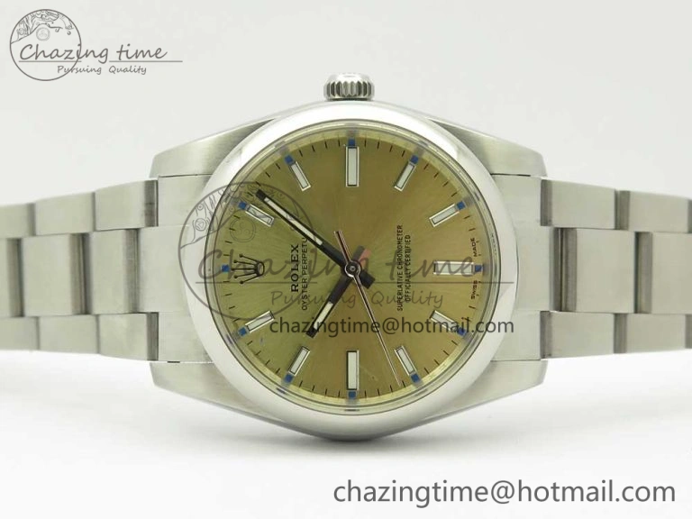 Oyster Perpetual 34mm 114200 UBF 1:1 Best Edition Gold Dial on SS Bracelet A2836