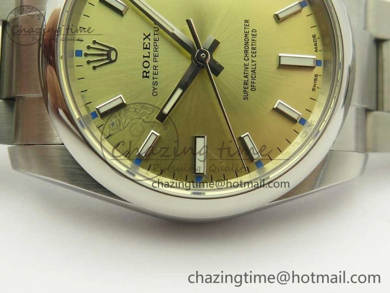 Oyster Perpetual 34mm 114200 UBF 1:1 Best Edition Gold Dial on SS Bracelet A2836