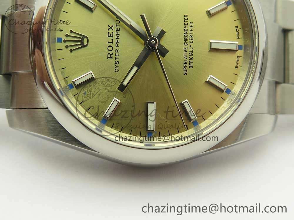 Oyster Perpetual 34mm 114200 UBF 1:1 Best Edition Gold Dial on SS Bracelet A2836