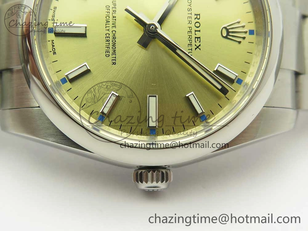 Oyster Perpetual 34mm 114200 UBF 1:1 Best Edition Gold Dial on SS Bracelet A2836