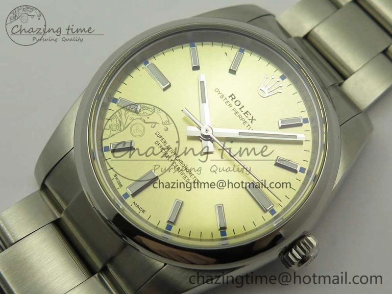 Oyster Perpetual 34mm 114200 UBF 1:1 Best Edition Gold Dial on SS Bracelet A2836