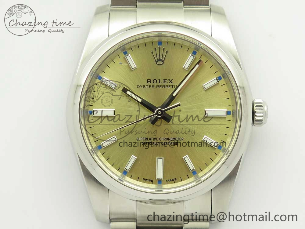Oyster Perpetual 34mm 114200 UBF 1:1 Best Edition Gold Dial on SS Bracelet A2836