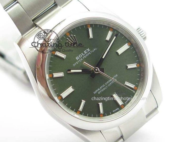 Oyster Perpetual 34mm Ladies 114300 1:1 Best Edition Olive Green Dial On SS Bracelet A2824