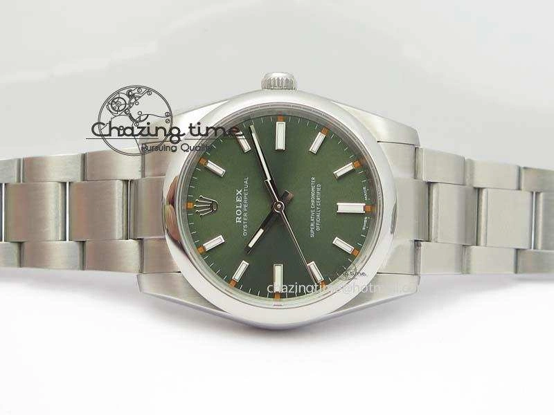 Oyster Perpetual 34mm Ladies 114300 1:1 Best Edition Olive Green Dial On SS Bracelet A2824