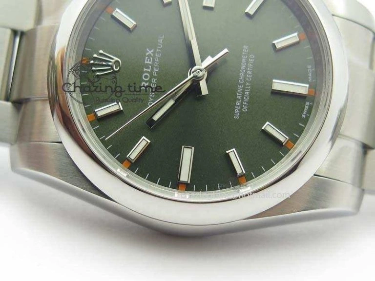 Oyster Perpetual 34mm Ladies 114300 1:1 Best Edition Olive Green Dial On SS Bracelet A2824