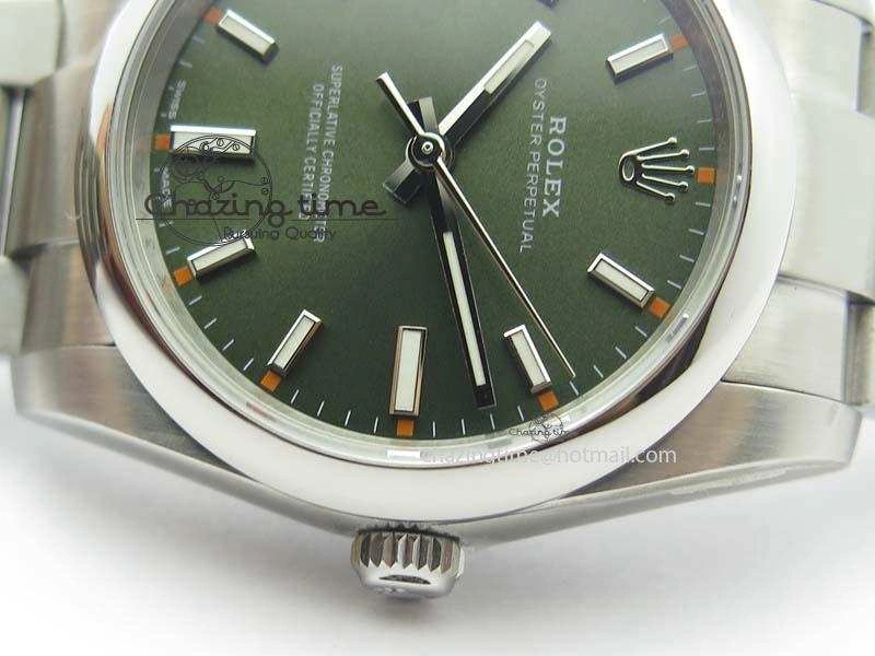 Oyster Perpetual 34mm Ladies 114300 1:1 Best Edition Olive Green Dial On SS Bracelet A2824
