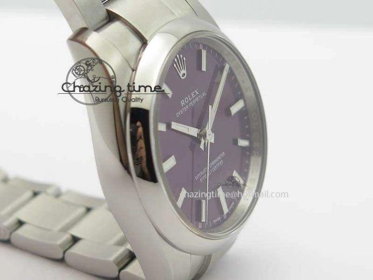 Oyster Perpetual 34mm Ladies 114300 1:1 Best Edition Red Grape Dial On SS Bracelet A2824