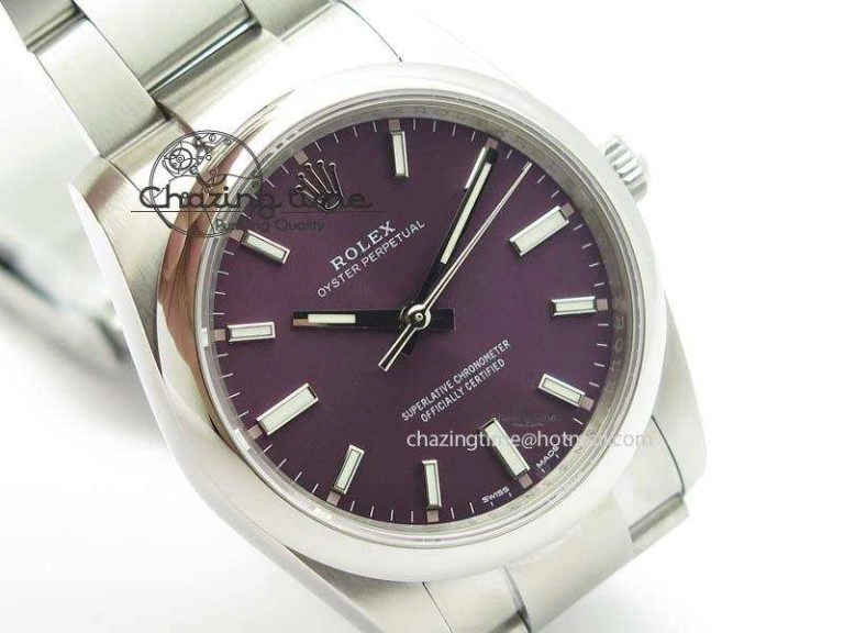 Oyster Perpetual 34mm Ladies 114300 1:1 Best Edition Red Grape Dial On SS Bracelet A2824
