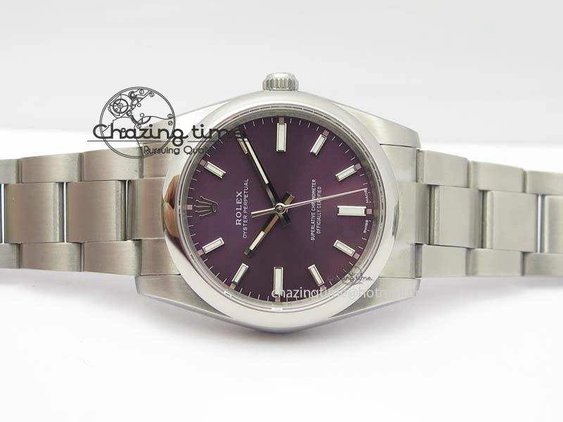 Oyster Perpetual 34mm Ladies 114300 1:1 Best Edition Red Grape Dial On SS Bracelet A2824