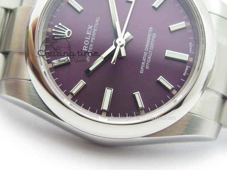 Oyster Perpetual 34mm Ladies 114300 1:1 Best Edition Red Grape Dial On SS Bracelet A2824