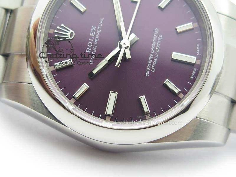 Oyster Perpetual 34mm Ladies 114300 1:1 Best Edition Red Grape Dial On SS Bracelet A2824