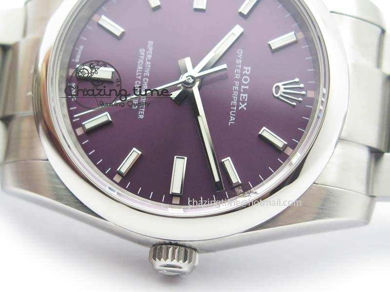 Oyster Perpetual 34mm Ladies 114300 1:1 Best Edition Red Grape Dial On SS Bracelet A2824