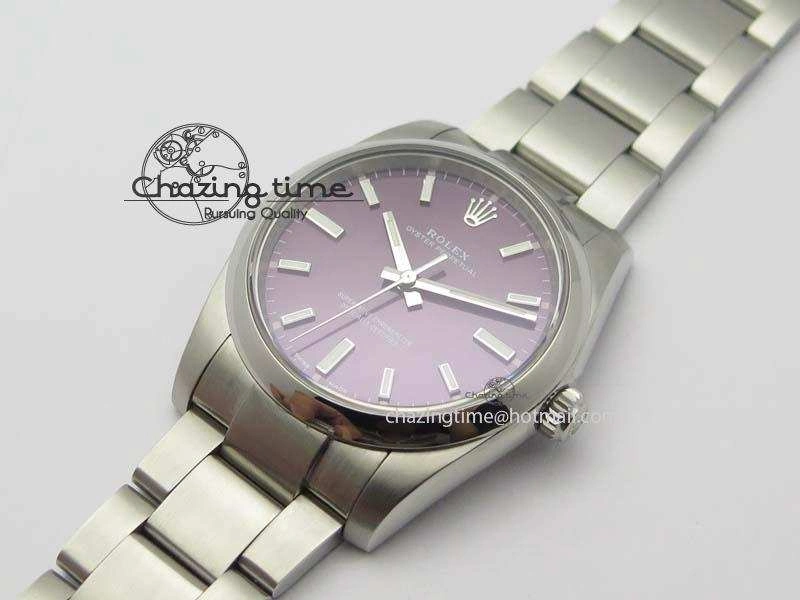 Oyster Perpetual 34mm Ladies 114300 1:1 Best Edition Red Grape Dial On SS Bracelet A2824