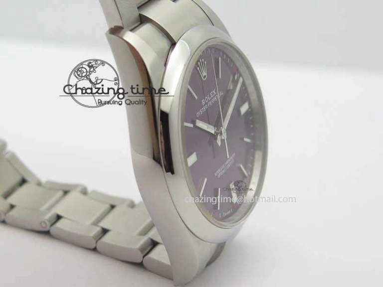 Oyster Perpetual 39mm 114300 1:1 Best Edition Red Grape Dial On SS Bracelet A2824