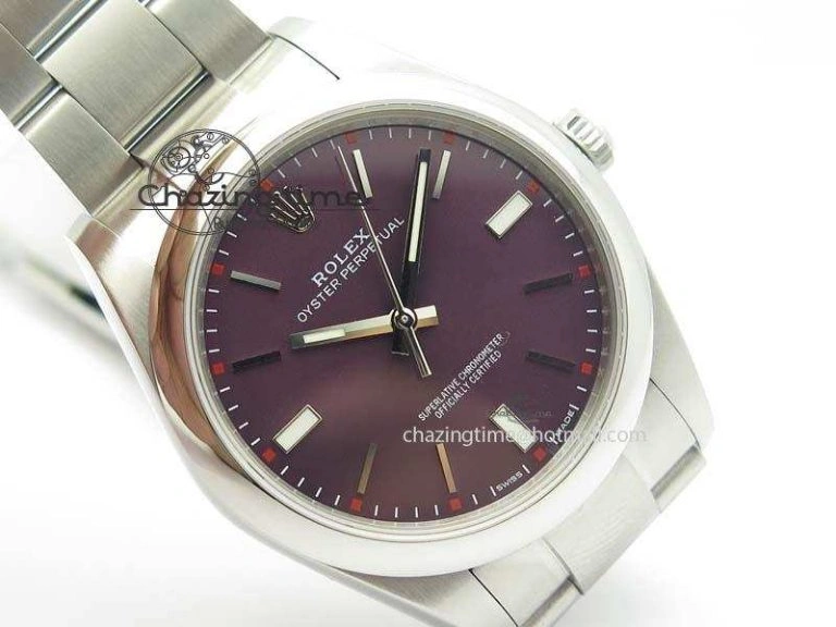 Oyster Perpetual 39mm 114300 1:1 Best Edition Red Grape Dial On SS Bracelet A2824