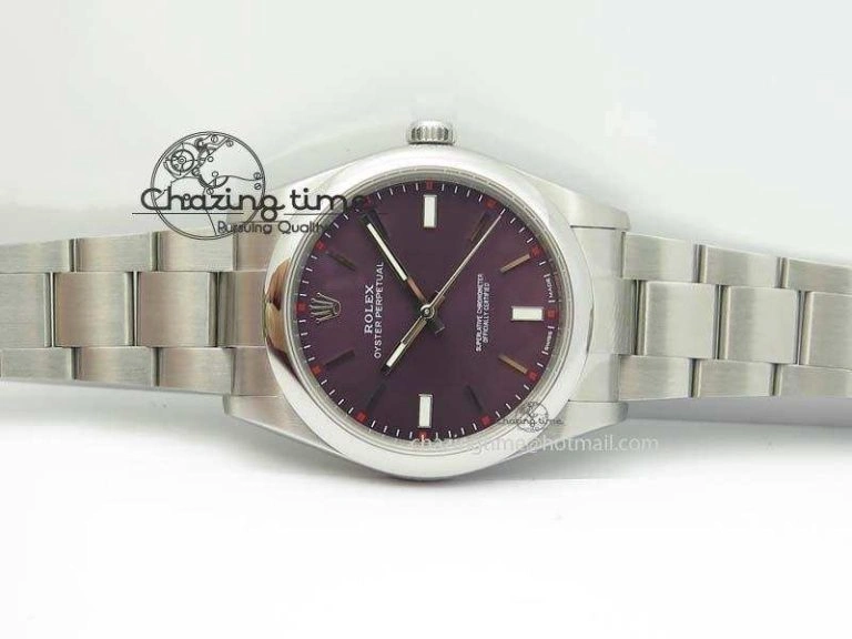 Oyster Perpetual 39mm 114300 1:1 Best Edition Red Grape Dial On SS Bracelet A2824