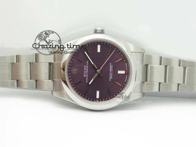 Oyster Perpetual 39mm 114300 1:1 Best Edition Red Grape Dial On SS Bracelet A2824
