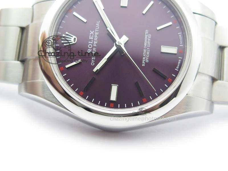 Oyster Perpetual 39mm 114300 1:1 Best Edition Red Grape Dial On SS Bracelet A2824