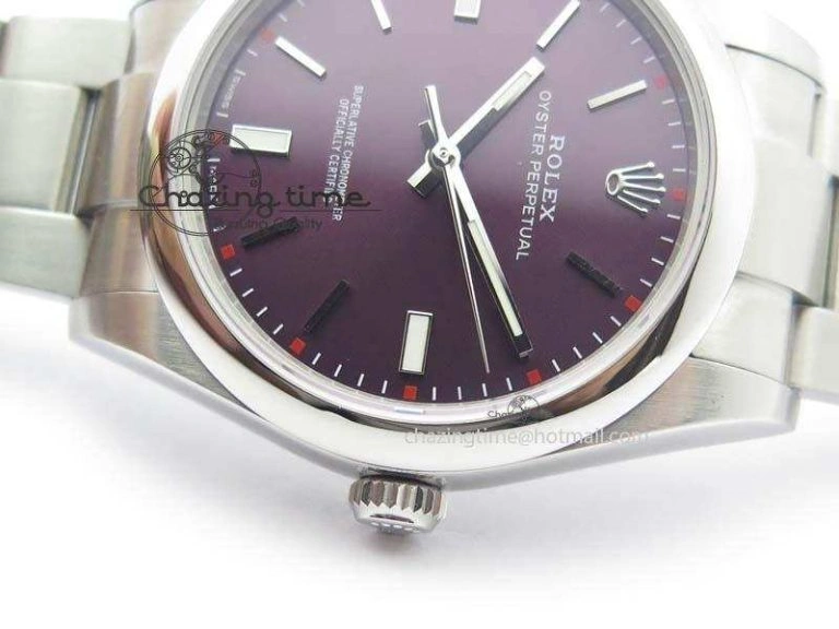 Oyster Perpetual 39mm 114300 1:1 Best Edition Red Grape Dial On SS Bracelet A2824