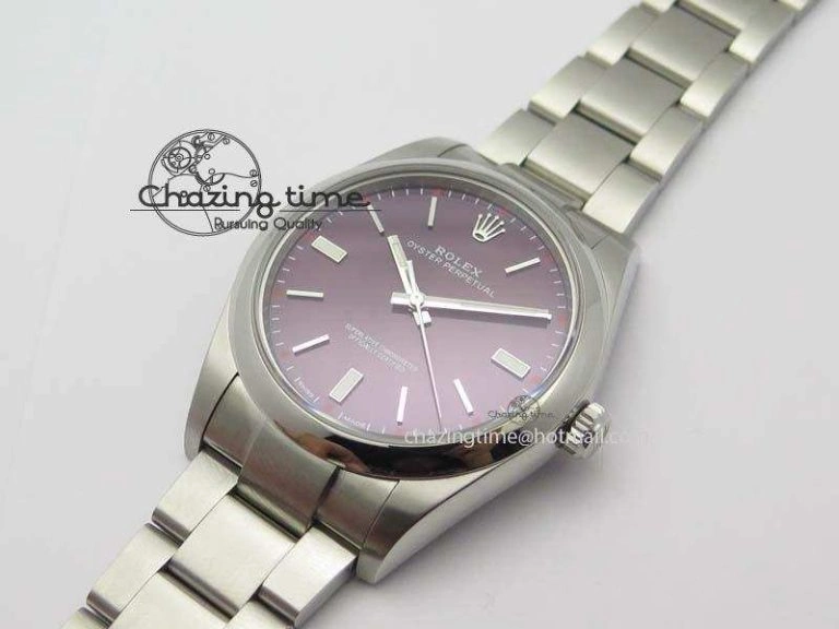 Oyster Perpetual 39mm 114300 1:1 Best Edition Red Grape Dial On SS Bracelet A2824