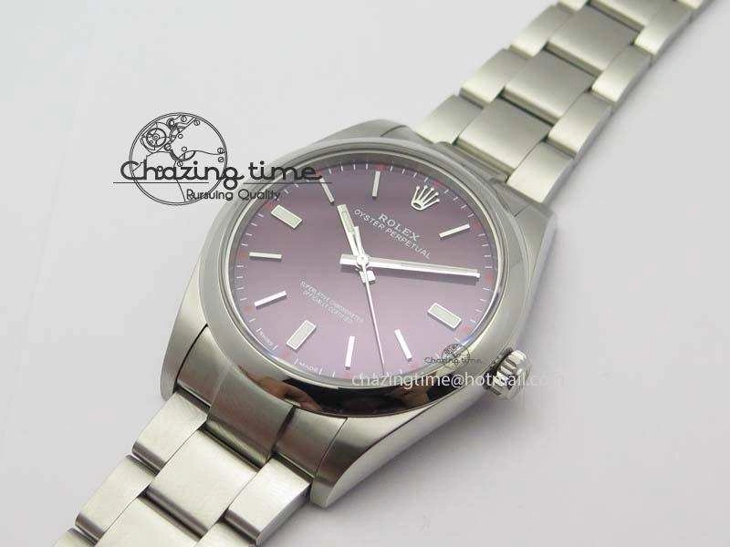 Oyster Perpetual 39mm 114300 1:1 Best Edition Red Grape Dial On SS Bracelet A2824