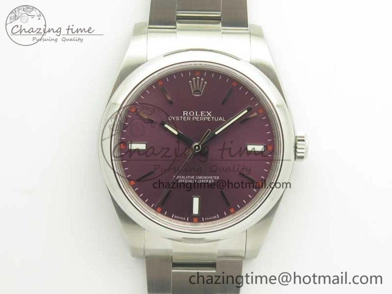 Oyster Perpetual 39mm 114300 ARF 1:1 Best Edition 904L SS Case and Bracelet Red Grape Dial SH3132