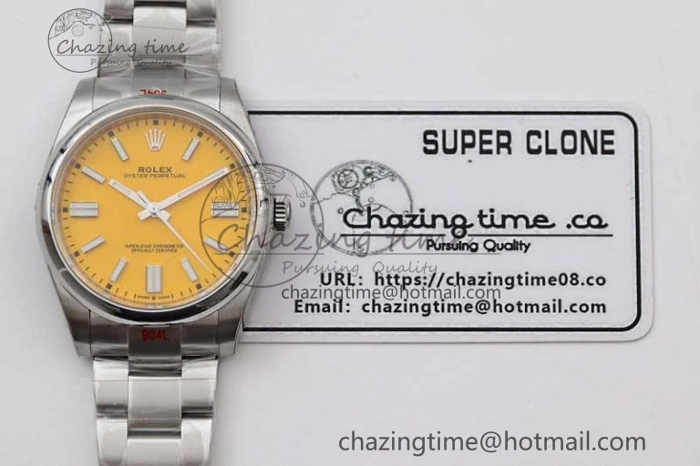 Oyster Perpetual 41mm 124300 EWF 1:1 Best Edition 904L Steel Yellow Dial on SS Bracelet A2824