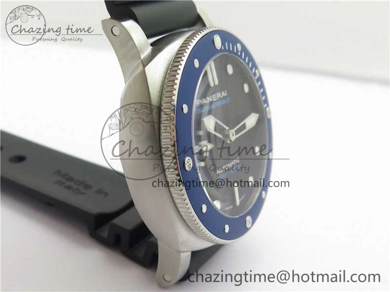 PAM 1209 42mm VSF  Blue Ceramic Bezel 1:1 Best Edition Black Dial on Rubber Strap P.9010 Clone