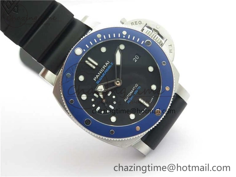 PAM 1209 42mm VSF  Blue Ceramic Bezel 1:1 Best Edition Black Dial on Rubber Strap P.9010 Clone
