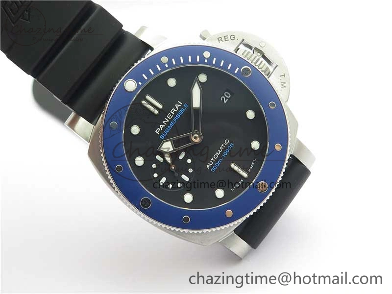 PAM 1209 42mm VSF  Blue Ceramic Bezel 1:1 Best Edition Black Dial on Rubber Strap P.9010 Clone