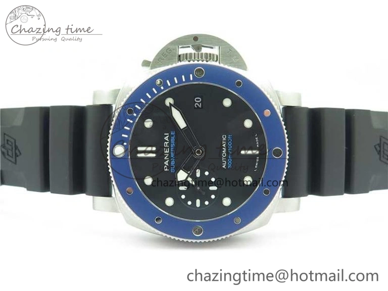 PAM 1209 42mm VSF  Blue Ceramic Bezel 1:1 Best Edition Black Dial on Rubber Strap P.9010 Clone