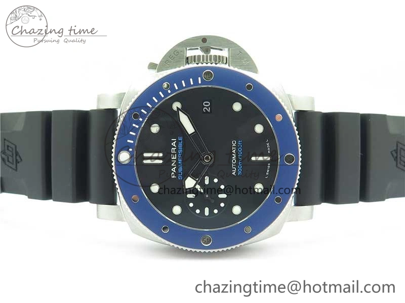 PAM 1209 42mm VSF  Blue Ceramic Bezel 1:1 Best Edition Black Dial on Rubber Strap P.9010 Clone