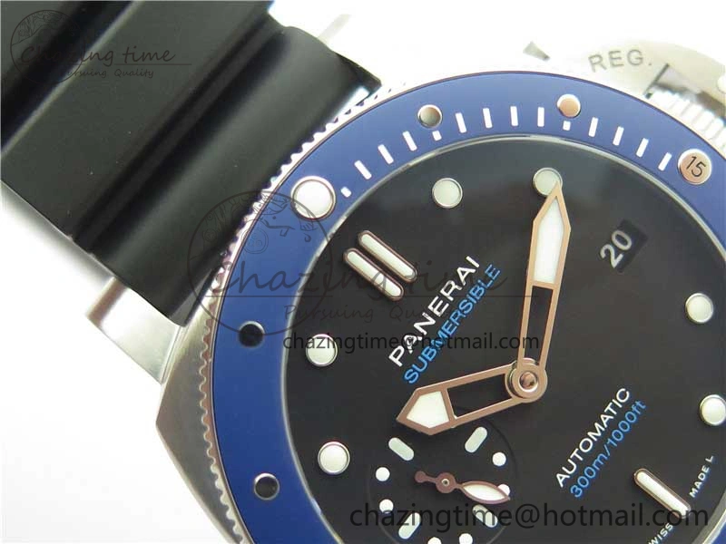 PAM 1209 42mm VSF  Blue Ceramic Bezel 1:1 Best Edition Black Dial on Rubber Strap P.9010 Clone