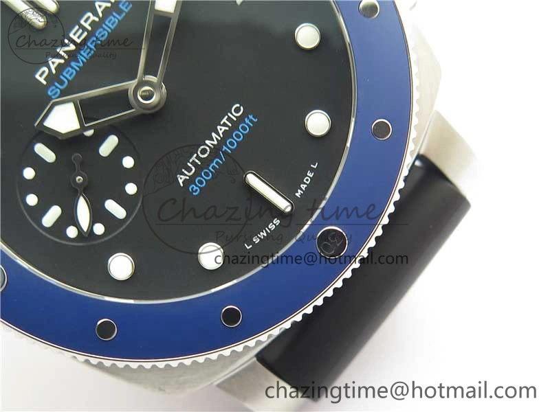 PAM 1209 42mm VSF  Blue Ceramic Bezel 1:1 Best Edition Black Dial on Rubber Strap P.9010 Clone