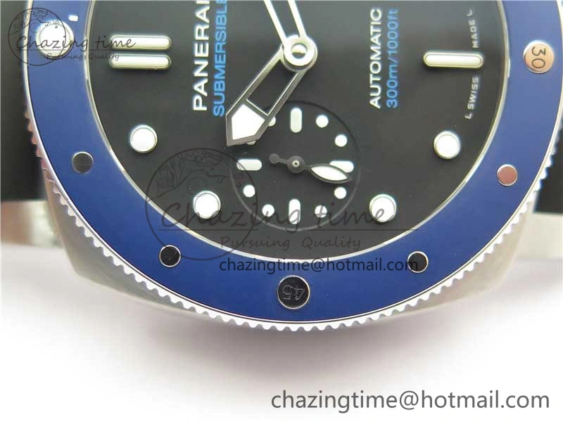 PAM 1209 42mm VSF  Blue Ceramic Bezel 1:1 Best Edition Black Dial on Rubber Strap P.9010 Clone