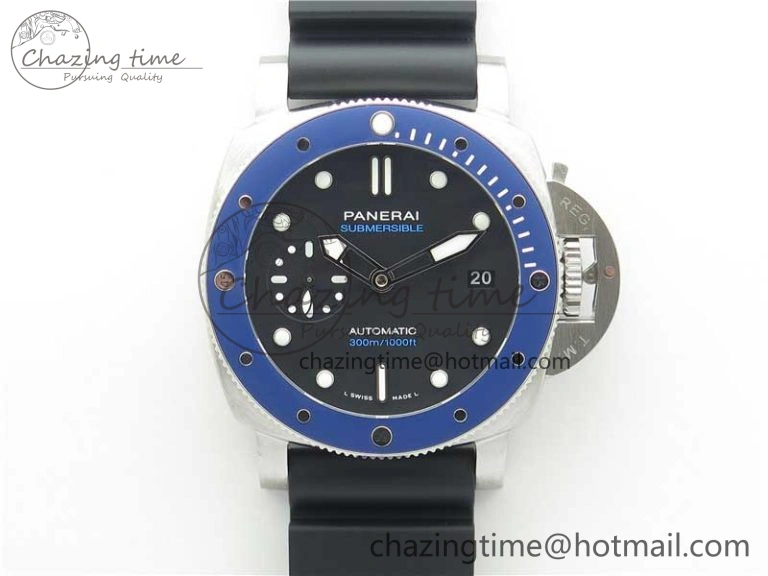 PAM 1209 42mm VSF  Blue Ceramic Bezel 1:1 Best Edition Black Dial on Rubber Strap P.9010 Clone