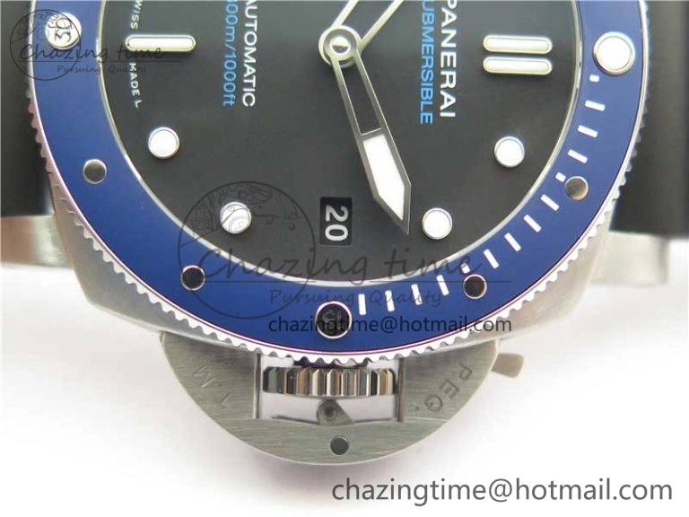 PAM 1209 42mm VSF  Blue Ceramic Bezel 1:1 Best Edition Black Dial on Rubber Strap P.9010 Clone